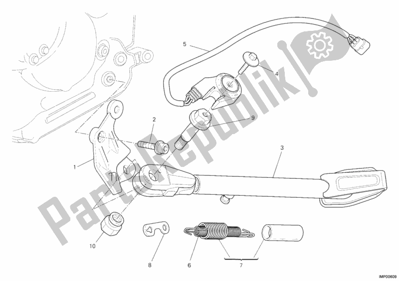 Alle onderdelen voor de Zij Stand van de Ducati Monster 795-Thai 2012